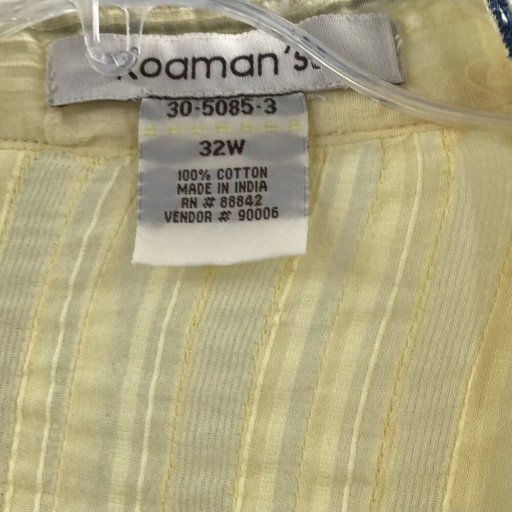 Gauzy Lemon Yellow Boho Top 32W Cotton Jacquard Embroidered Roll Tab Semi-Sheer - Picture 15 of 15